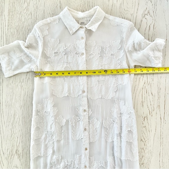 ARITZIA | WILFRED HEMISTICHE DRESS SHEER FLORAL DESIGN EMBROIDERY TUNIC BUTTONS - Picture 10 of 14
